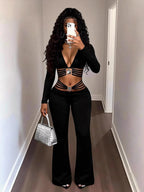 String Decoration Rhinestones Buttock Lift Bell-bottoms Stretch Pants