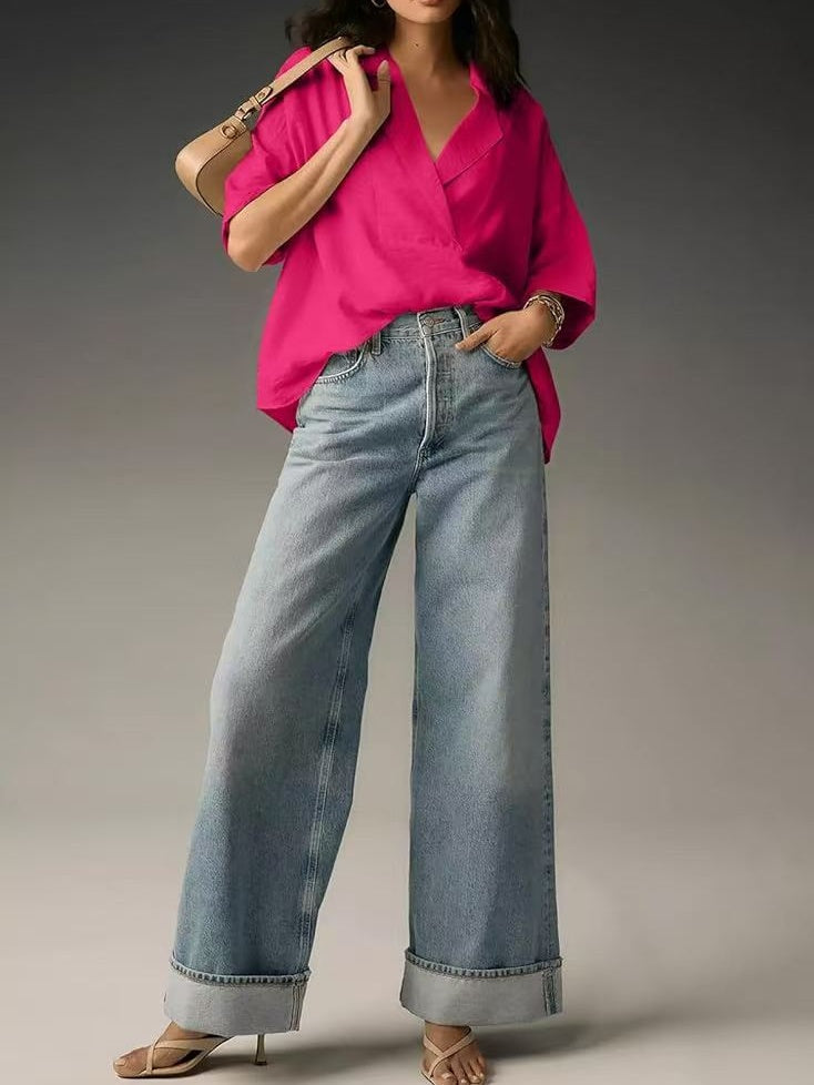 Short-sleeved Collared Casual Loose T-shirt