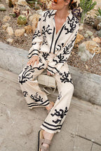Long Sleeves Button Up Reef Print Satin Shirt