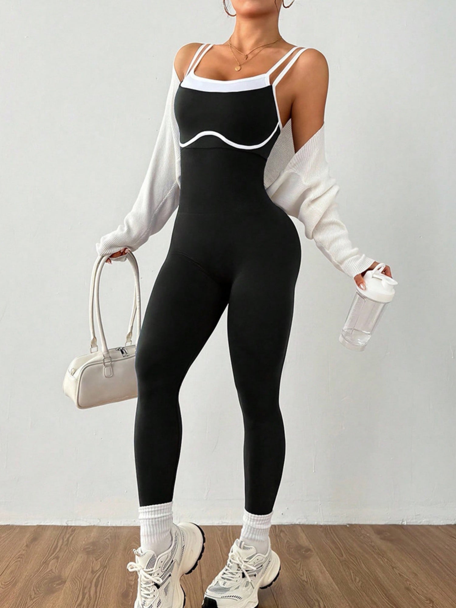 Color-blocked Stripes Cross-back Beauty Exercise And Fitness Yoga Jumpsuits