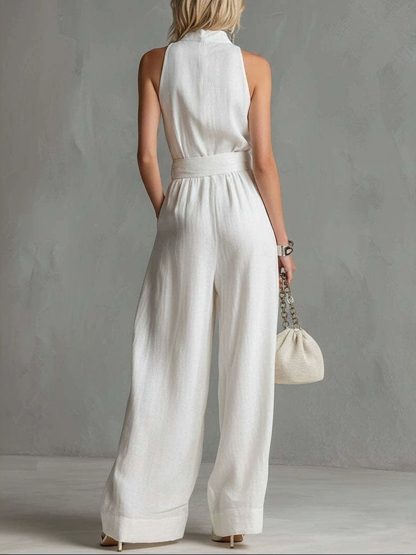 Round Neck Halter Belt Jumpsuit