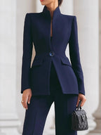 Single-button Blazer Long Suit Pants 2-piece Sets