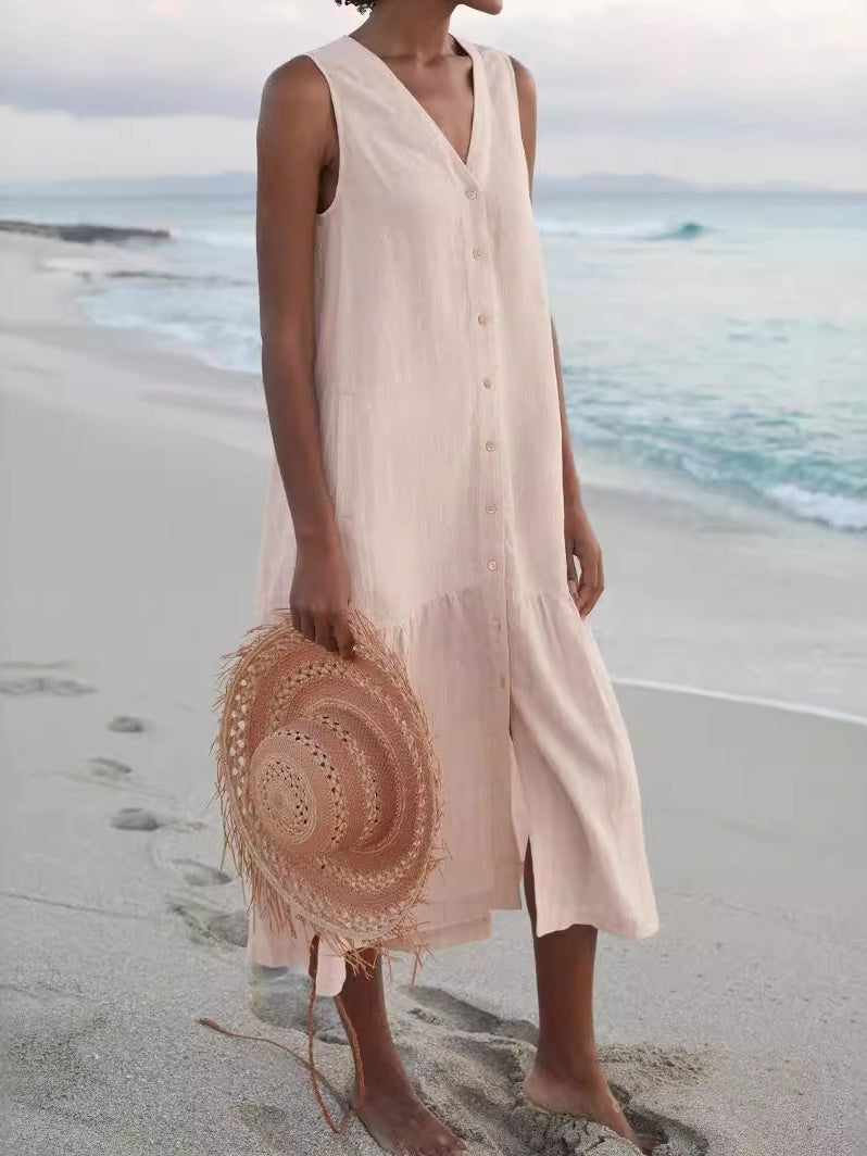 Loose-fitting V-neck Midi Dress