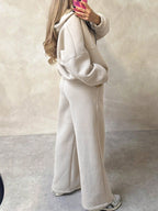 Sporty Style Long-sleeved Jacket Solid Color Trousers Two-piece Set