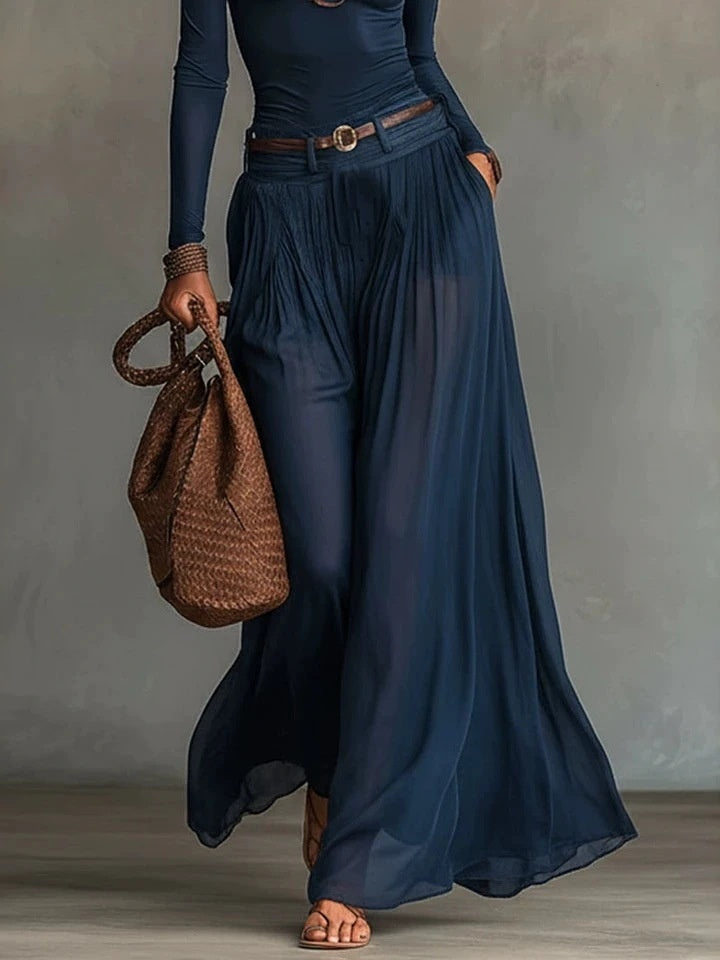 Solid Color, Simple, One-shoulder, Long-sleeved, Casual And Comfortable Two-piece Dress Set With Belt.