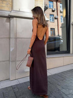 Camisoles Backless V-neck Knitting Crochet Maxi Dresses