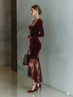 Lace Velvet Fishtail Parties Maxi Dresses