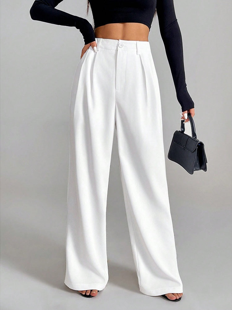 Solid Color Loose Button-down Suit Trousers