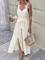 Embroidered Lace Patchwork Slit Bandage Maxi Dresses