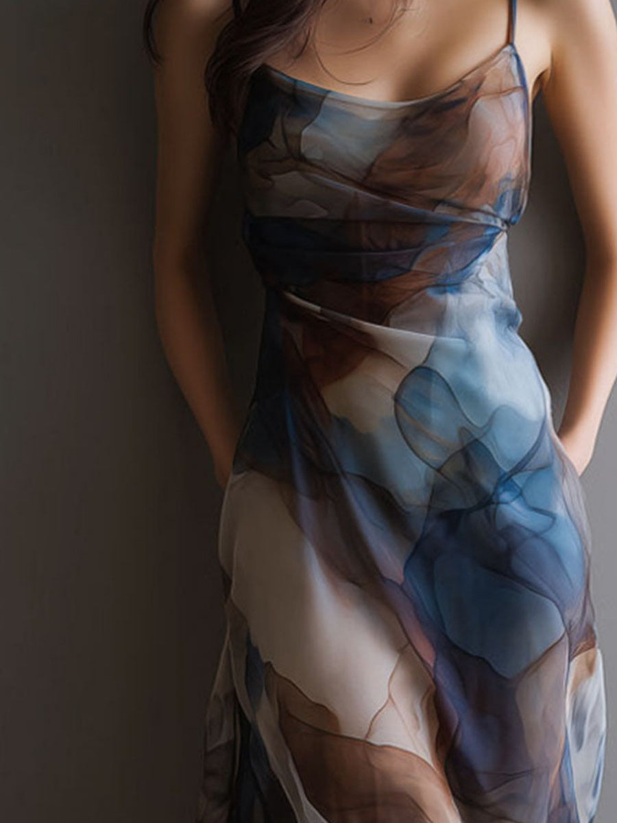 Chiffon Printed Blending Temperament Maxi Dresses