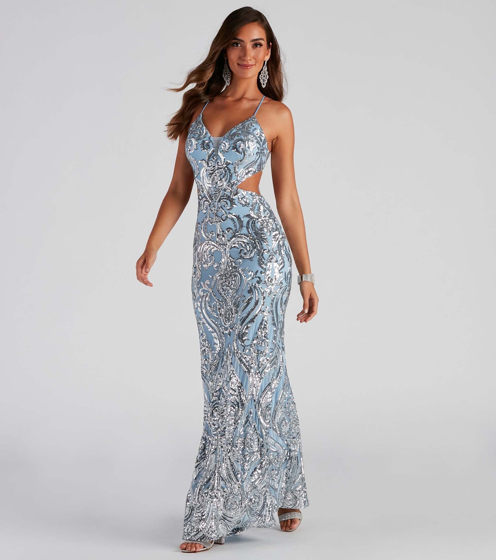 Liber Autumn women's sequins Backless Long suspender dress