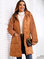 Long Cardigan Pockets Splicing Cotton Clothes Hooded Jacket