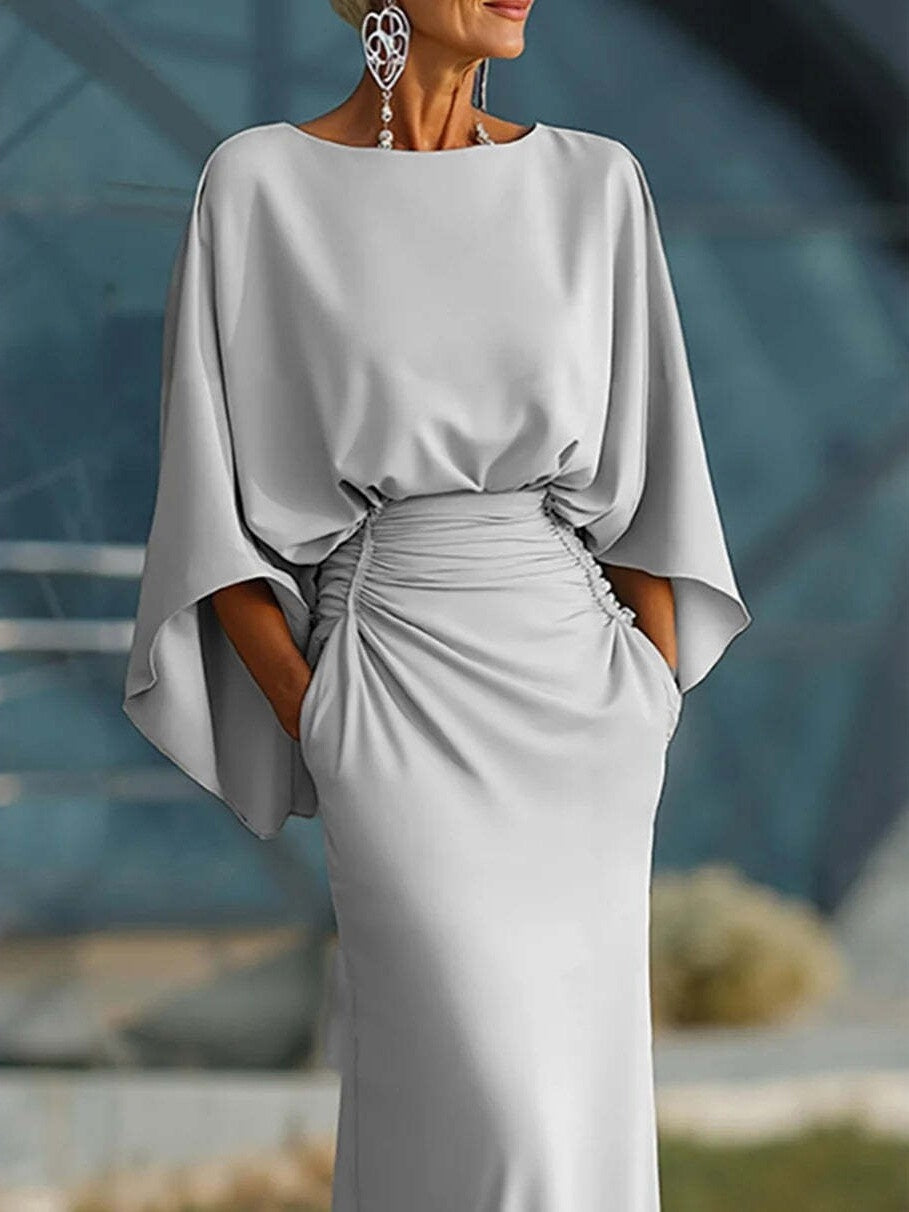 Backless Pleated Fitted Long Dress