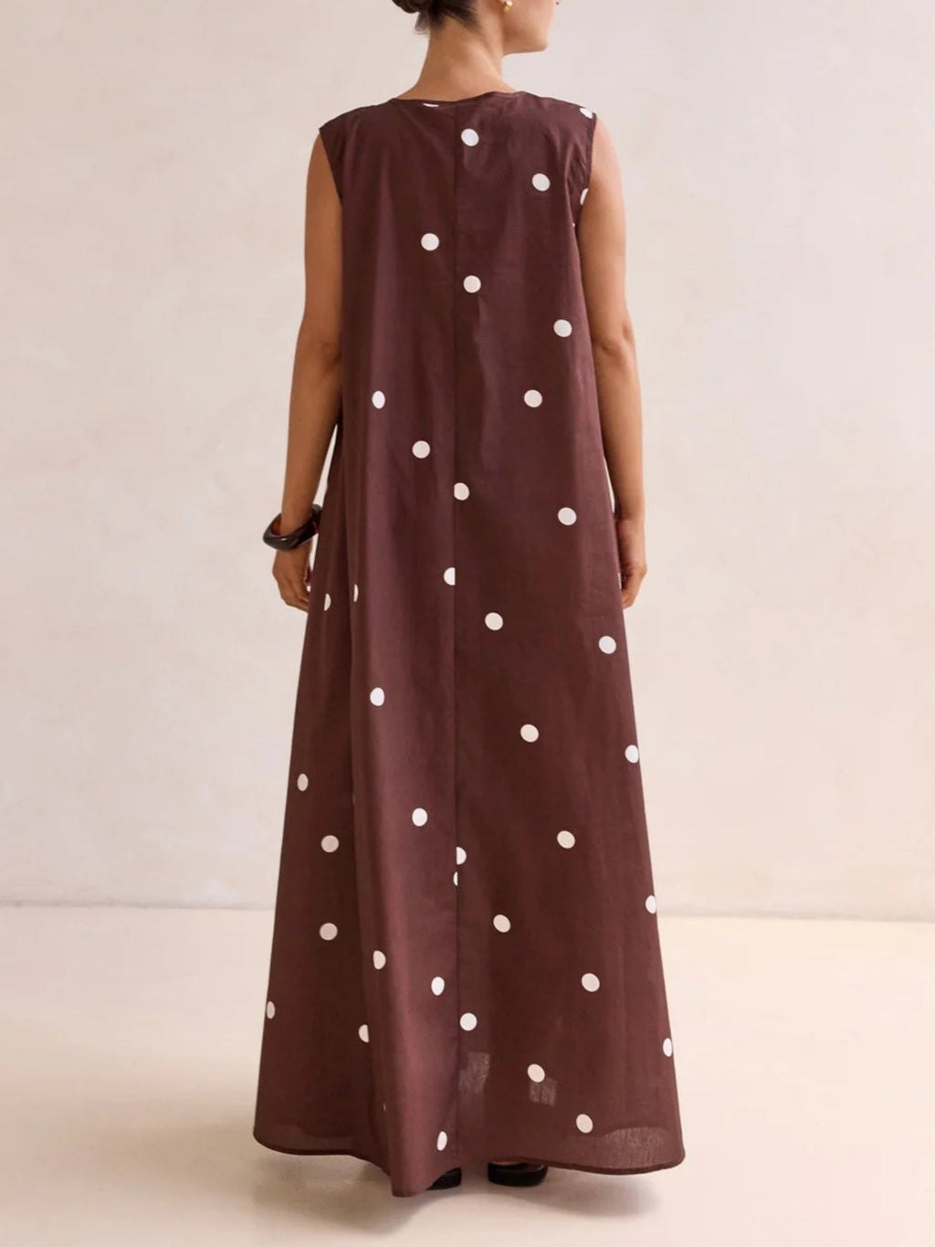 Polka Dots U-neck Sleeveless Large Skirt Maxi Dresses