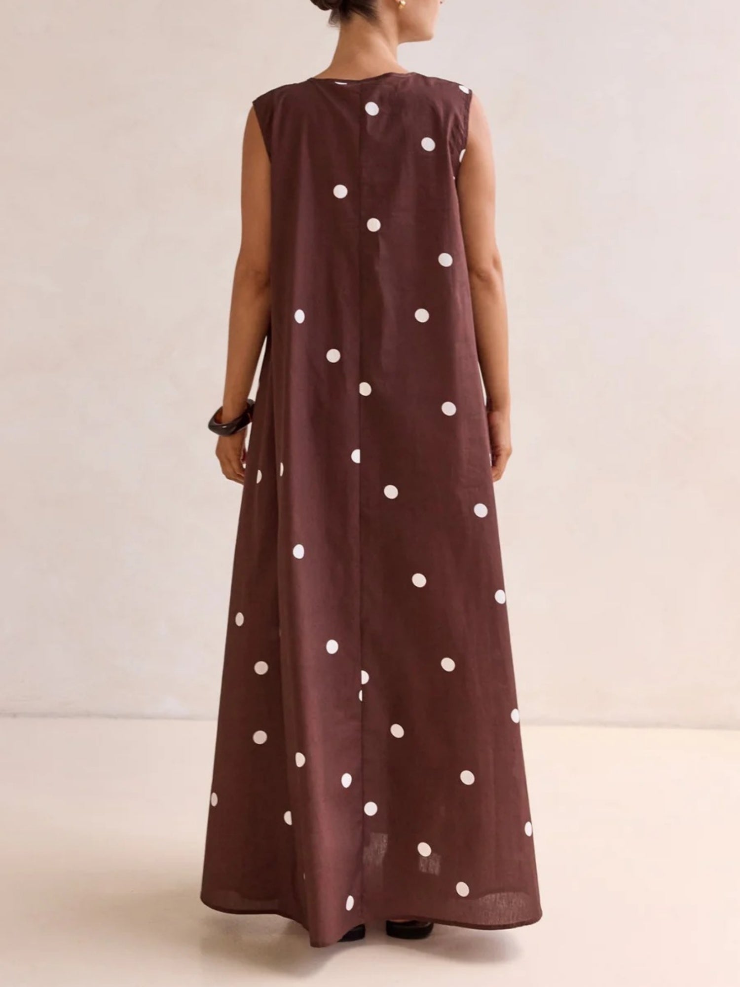 Polka Dots U-neck Sleeveless Large Skirt Maxi Dresses