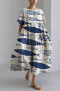 Printed Short Sleeves Pocketed A-line Midi Dress