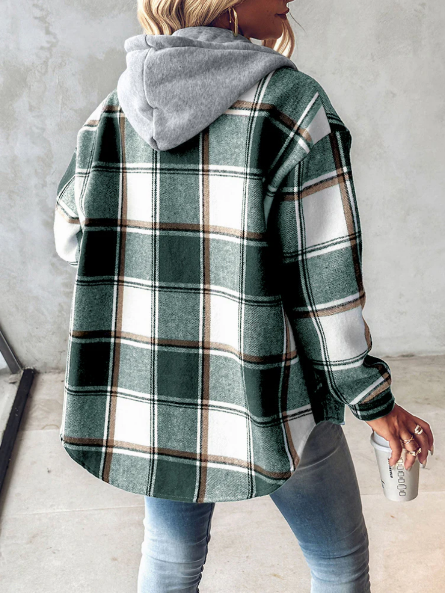 Plaid Long Sleeve Plush Hooded Jackets
