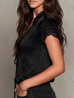 Satin Lace Trim Shirts V-neck T-shirts