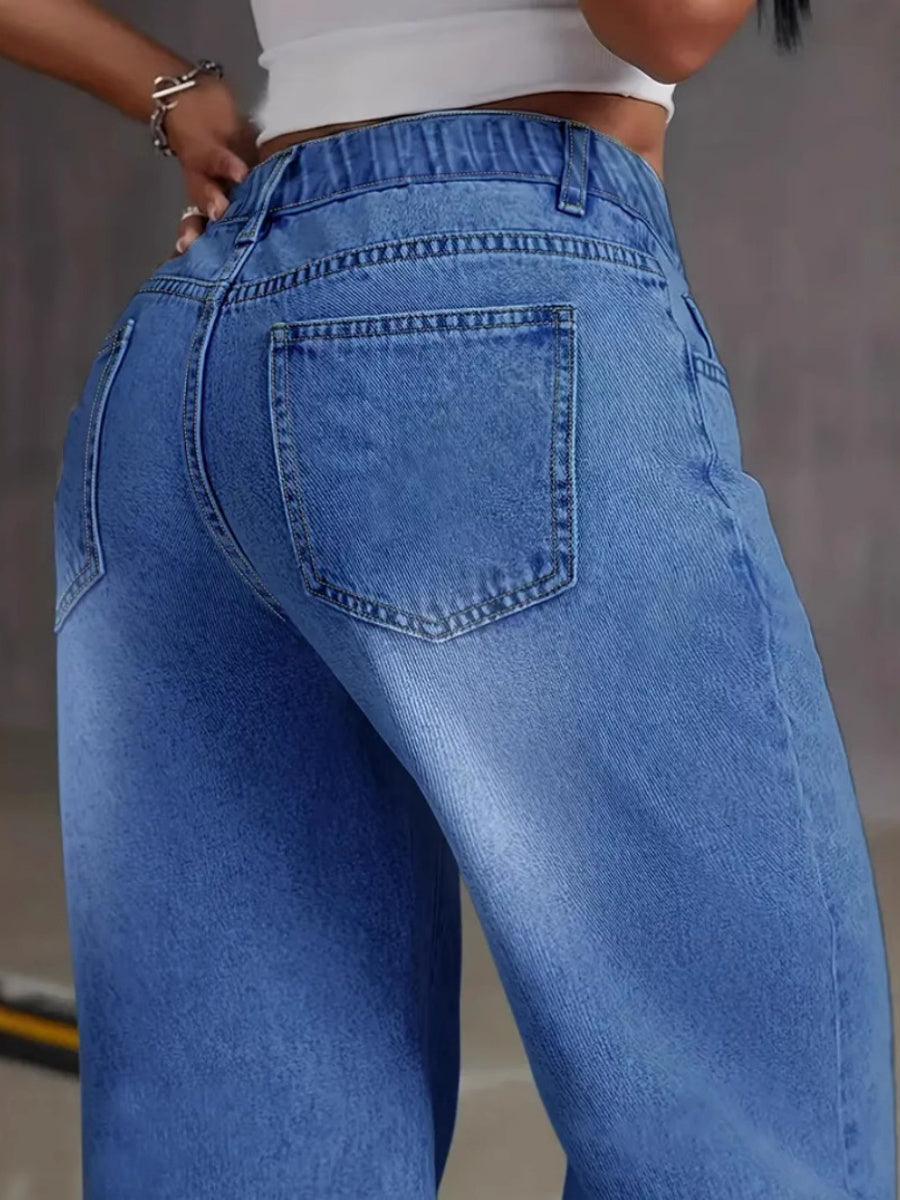 Casual Loose-fitting Washed Denim Trousers