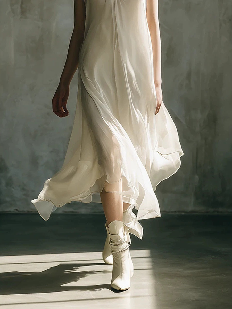 V-neck Sleeveless Chiffon Long Dress