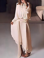 A-line Maxi Dress With Puff Sleeves And Ruched Design