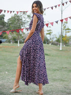Wrap-up V-neck Bandage Asymmetrical Skirt Vacation And Leisure Maxi Dresses
