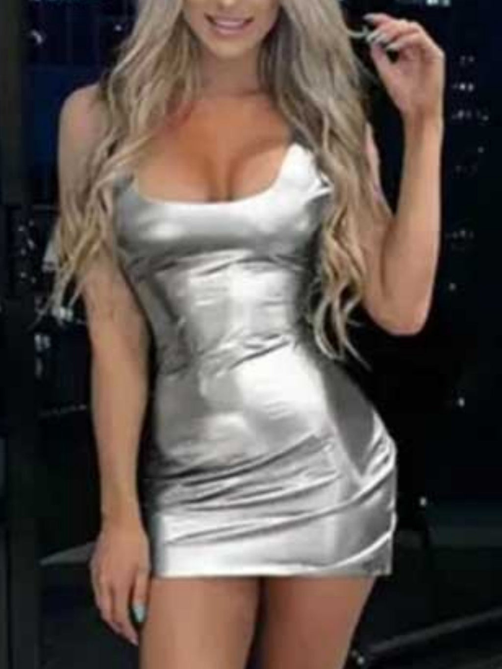 Metallic Gloss Spaghetti Strap Bodycon Mini&Short Dresses