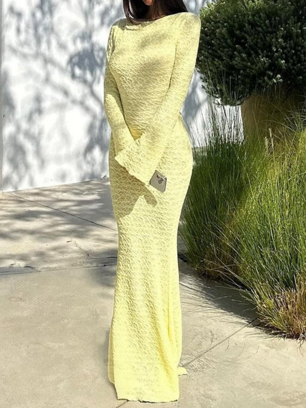 Backless Tie Crew Neck  Flare Sleeve Maxi Dresses