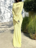 Backless Tie Crew Neck  Flare Sleeve Maxi Dresses
