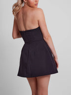 Strapless Princess Seam Hip Flap Pocket A-Line Mini Dress