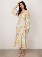 Floral Print Long-Sleeved Bodycon Slim Fit Long Dress