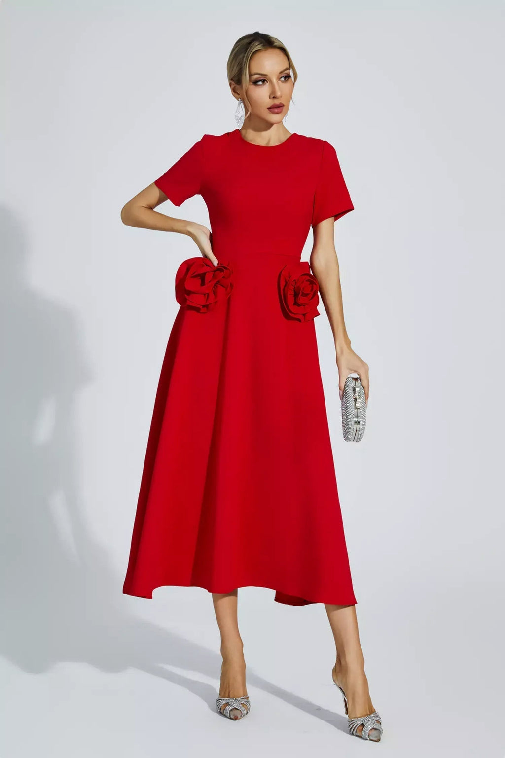 Sol Premium Grace Short Sleeved Midi Dress with Floral Evening Wear Edit