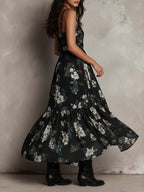 V-neck, Fitted Waist, High Slit, Spaghetti Strap Long Dress