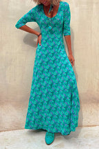 Scoop Neck 3/4 Sleeve Maxi Floral Dress