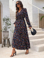 Floral Long Sleeve Square Collar Vacation And Leisure Maxi Dresses