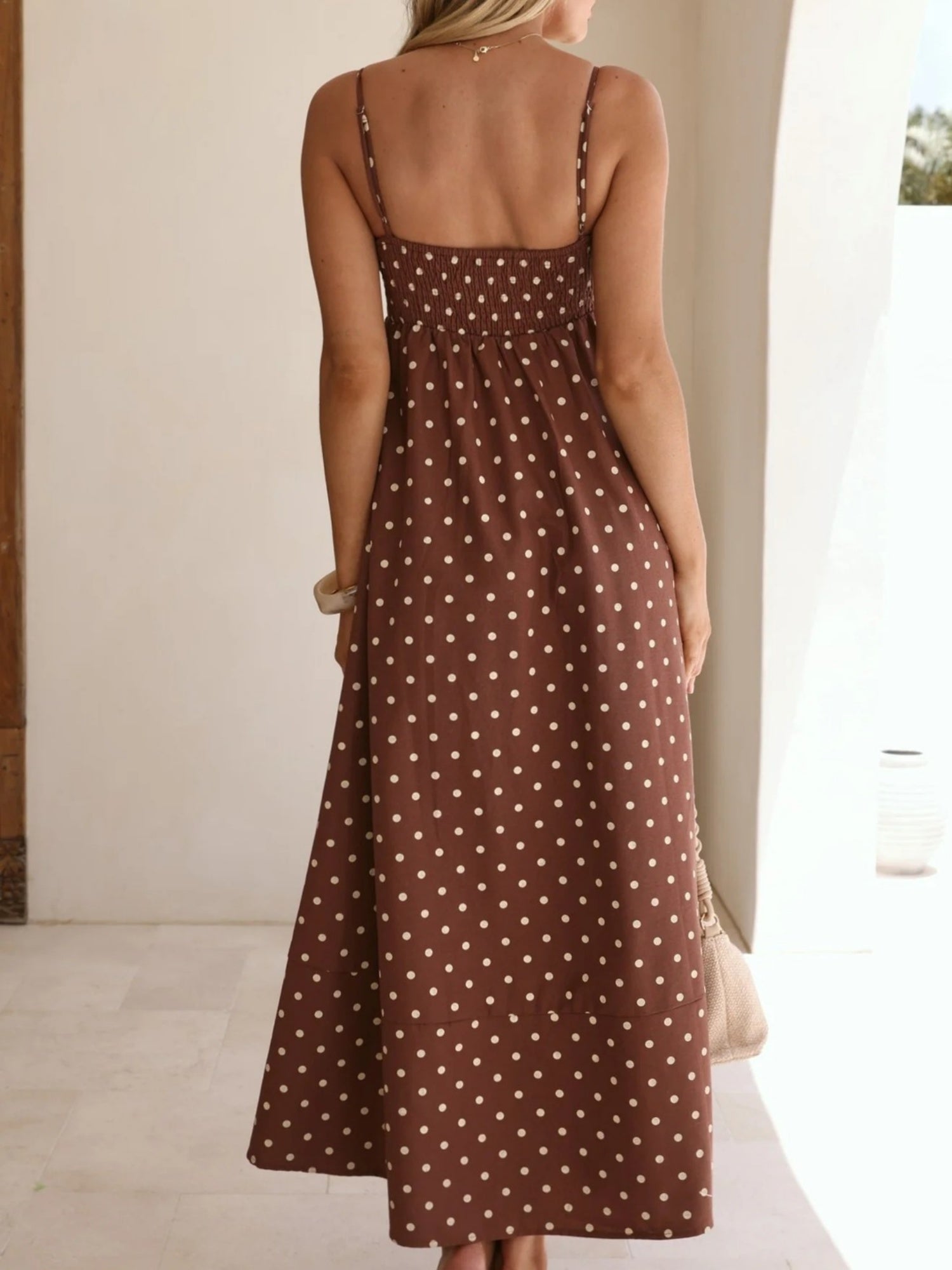 Polka Dots High-waisted Halter Top Large Skirt Maxi Dresses