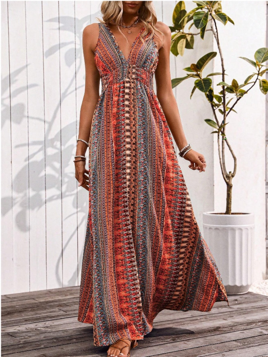 Deep V Sleeveless Backless Beach Smock Vacation And Leisure Maxi Dresses