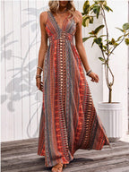 Deep V Sleeveless Backless Beach Smock Vacation And Leisure Maxi Dresses