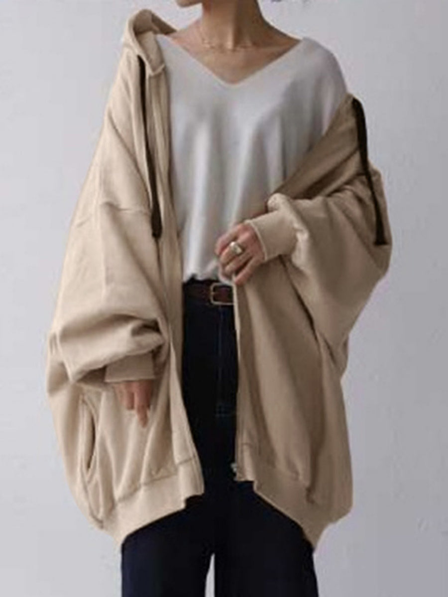 Zipper Long Fleece Lined Coat Hoodies