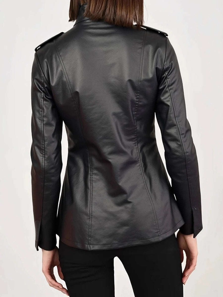 Leather Jacket Stand Collar Long Sleeve Gothic Jackets
