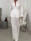 Hollow Applique Straight-leg Vacation Jumpsuit