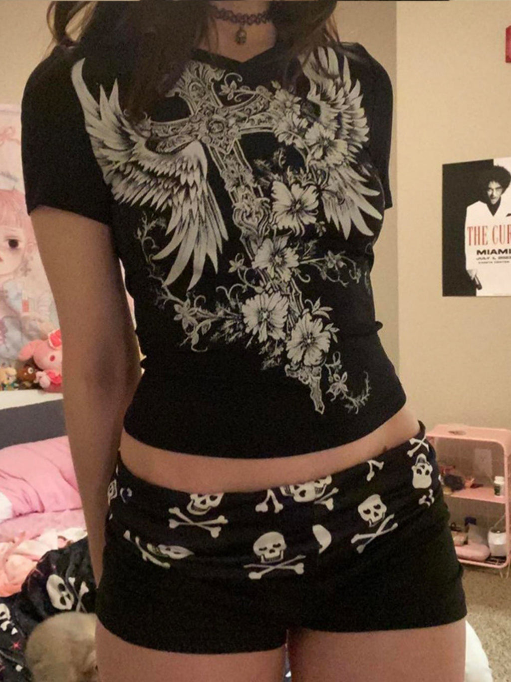 Skull Pattern Low-rise Hip-hugging Slim-fit Shorts