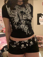 Skull Pattern Low-rise Hip-hugging Slim-fit Shorts