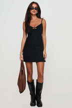 Spaghetti Strap V-Neck Chest Cutout Denim Mini Dress