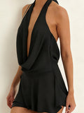 Deep V Swing Collar Chiffon Halter Reunion Mini&Short Dresses