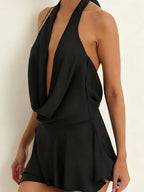Deep V Swing Collar Chiffon Halter Reunion Mini&Short Dresses