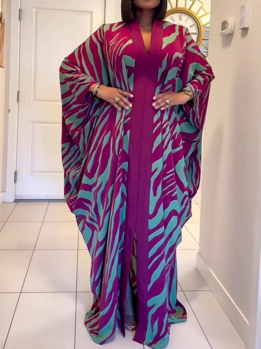 Printed Cloak Cardigan Leisure Robe Maxi Dresses