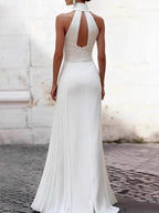 Halter Irregular Pleats Formal Dress Maxi Dresses
