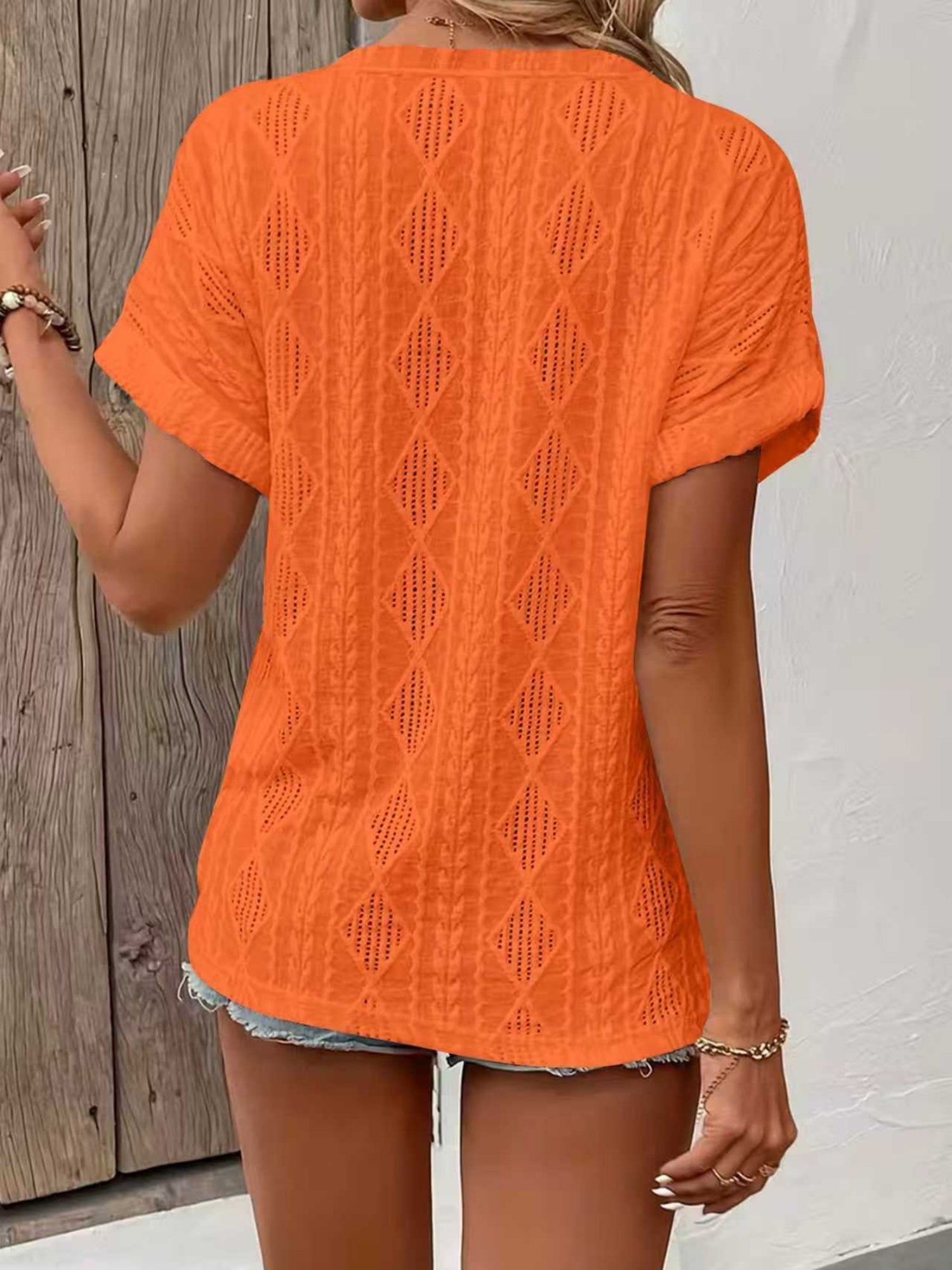 Knitting Buttons V-neck Short Sleeve T-shirts