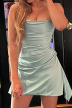 Strapless Ruched Bubble Hem Mini Dress